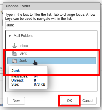 You have the option to select any folder, even custom folders, if you'd prefer. For spam we recommend the Junk folder.