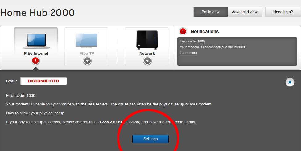 Bell Home Hub 2000 Internet Settings