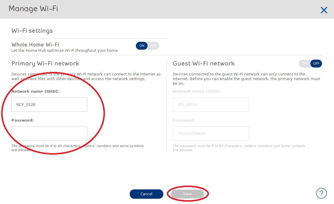 Bell Home Hub 3000 - Input WiFi Settings