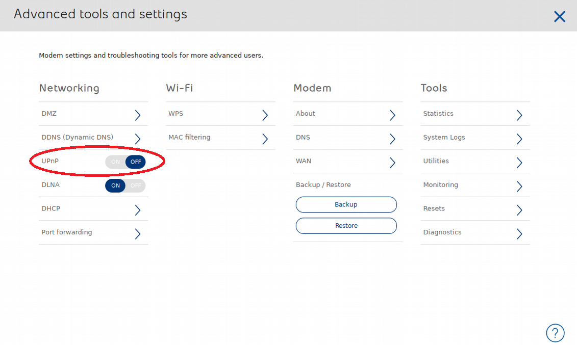 Bell Home Hub 3000 - Disabled UPnP
