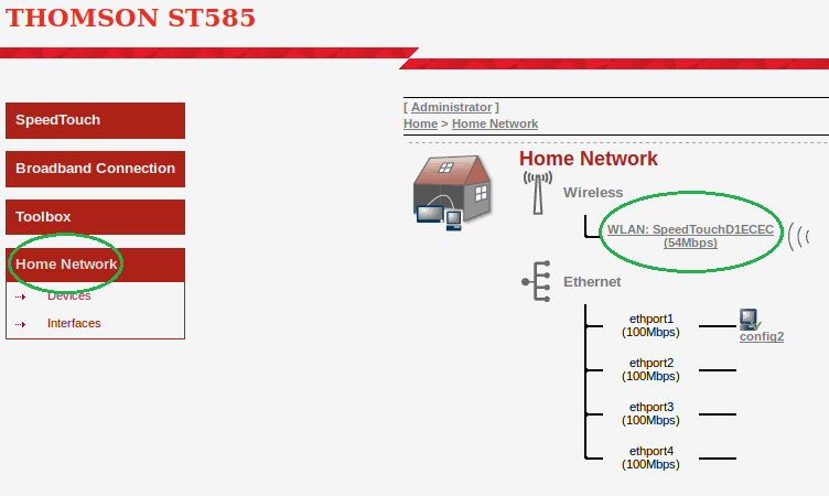 Speedtouch ST585 WiFi Network Selection