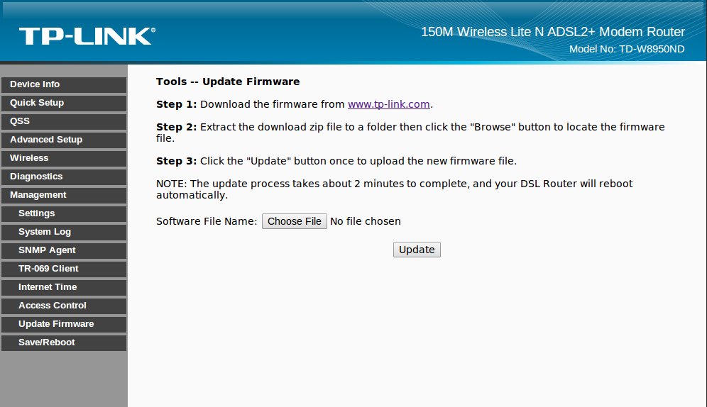 Firmware upgrade on a TP-Link 8950ND modem