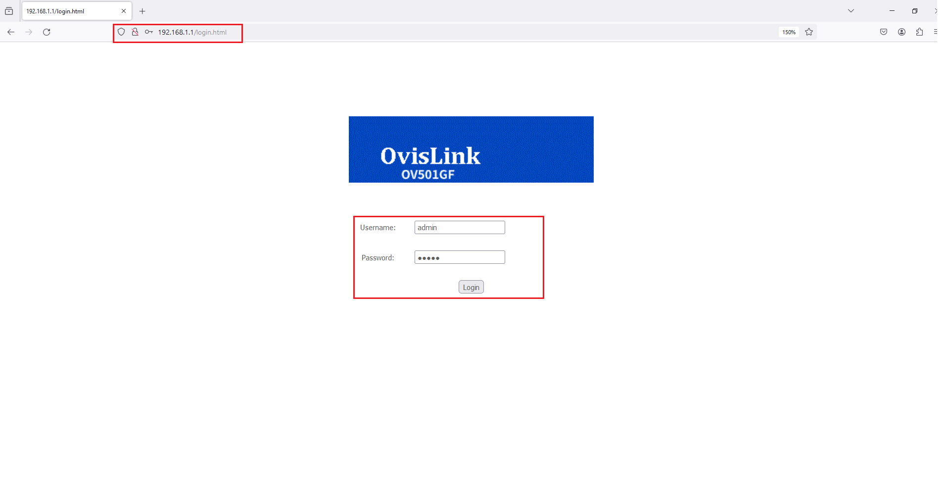 OV501GF. Login Page