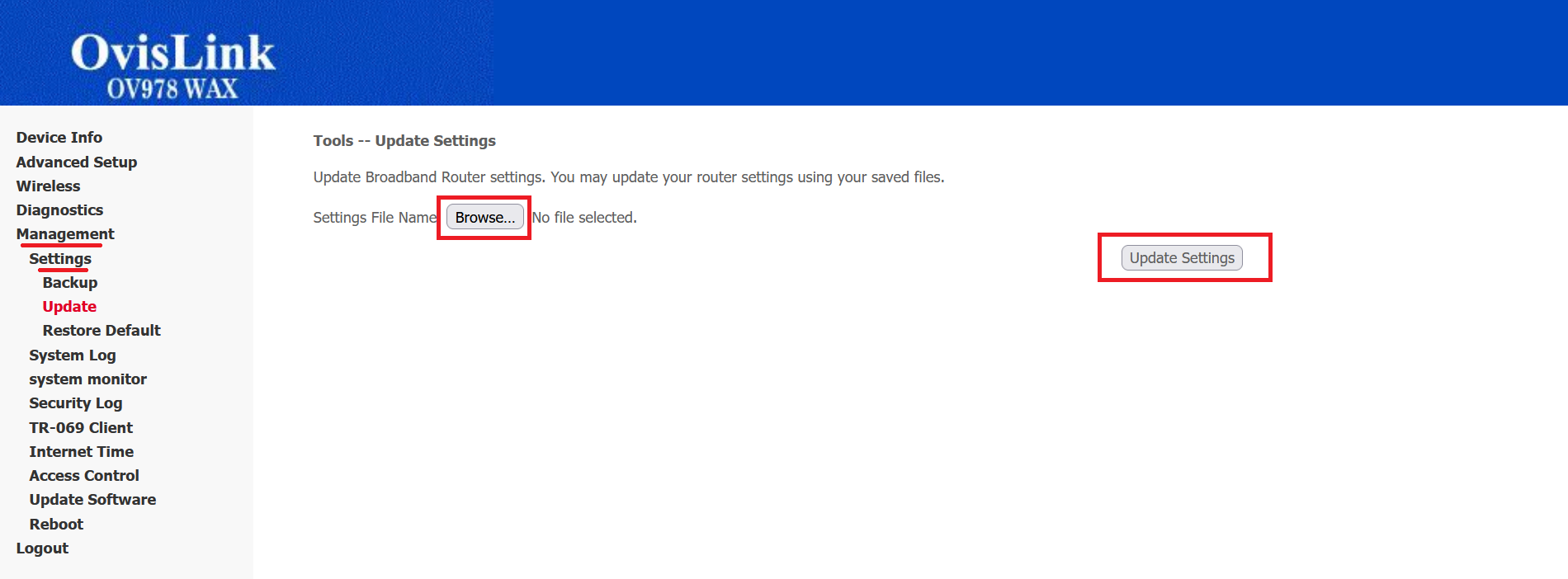OvisLink-Settings-Update-Running Settings