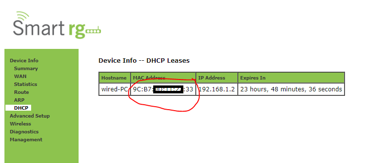 DHCP List under Device Info