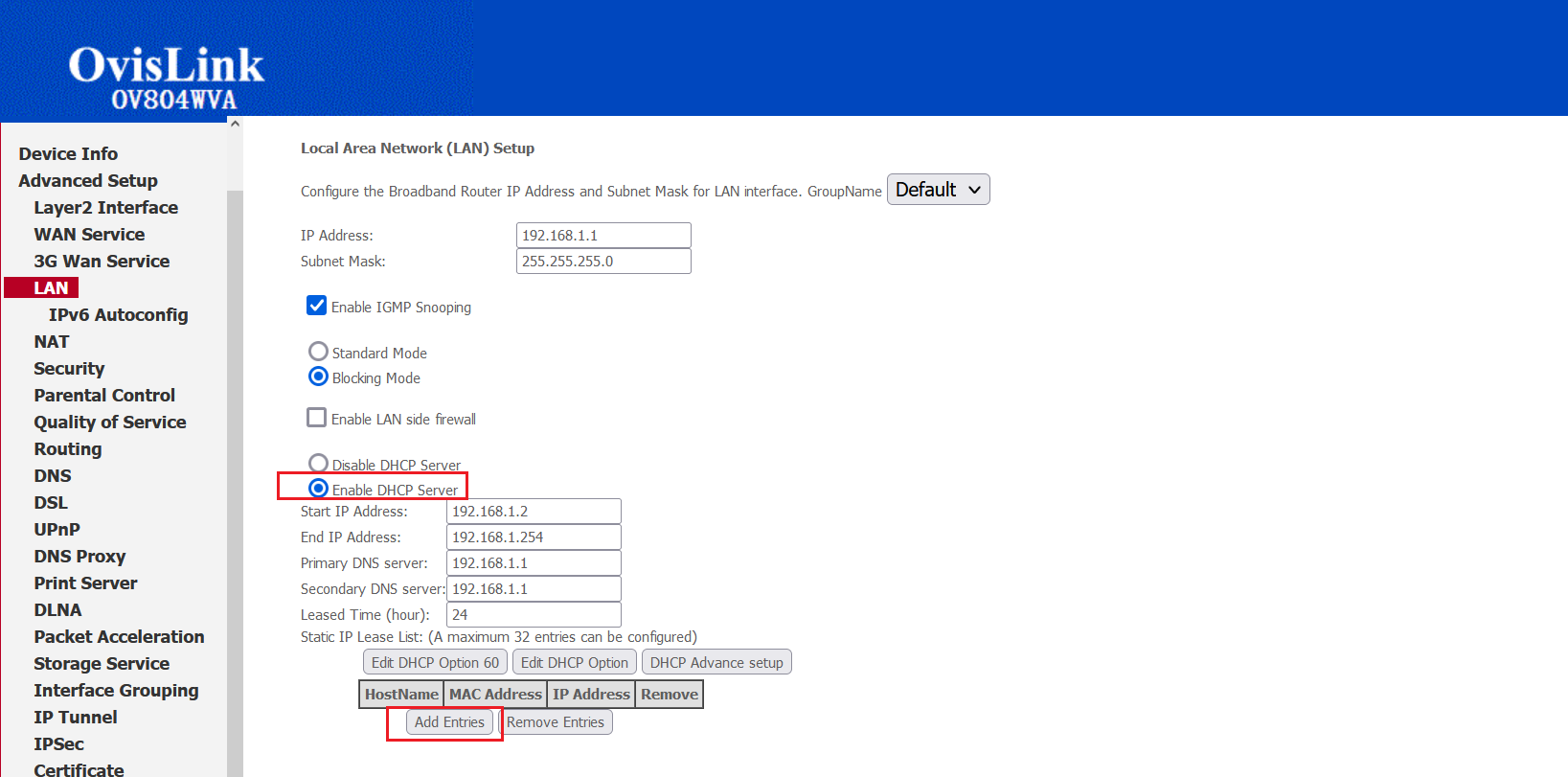 Accessing the list of IP addresses available for the DHCP server