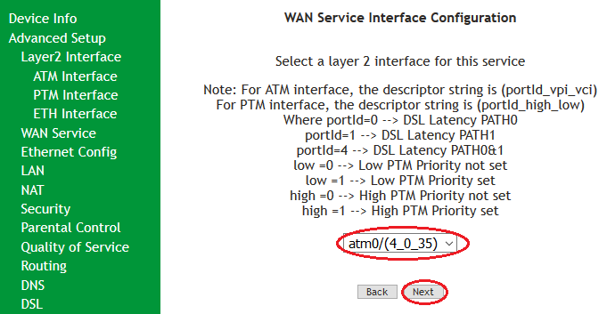 SR505n- Mapping atm0 to WAN ADSL configuration