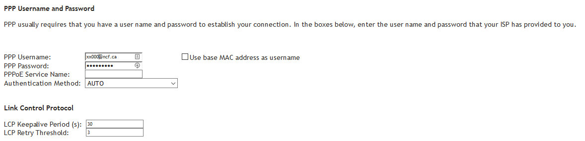 SR505n- Enter PPPoE/DSL credentials for WAN-VDSL