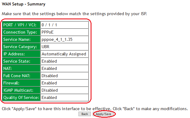 SR505n- Summary Settings for WAN-VDSL
