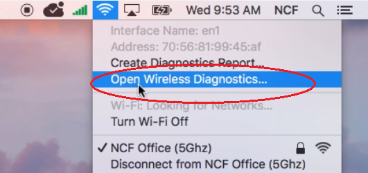 Wireless Diagnostics Utility on MacOS- Opening from the WiFi menu