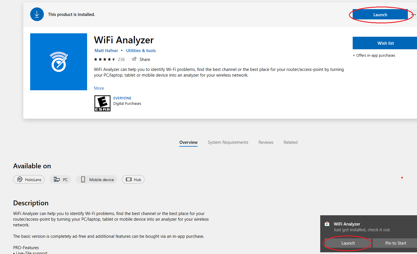 Windows10 Wifi Analyzer - Launching Wifi Analyzer