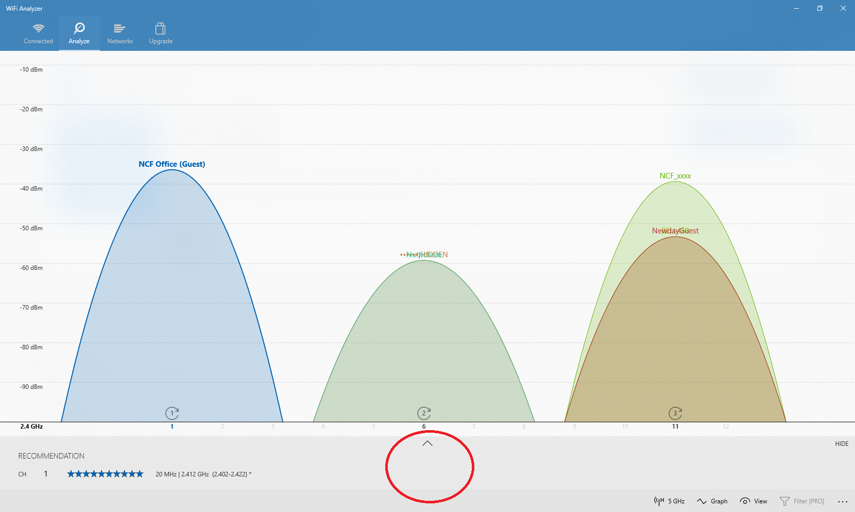 Windows10 Wifi Analyzer - Accessing Channel Recommendations
